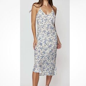 Spiritual Gangster Blue Paisley Floral Print White Midi Slip Dress Size Large